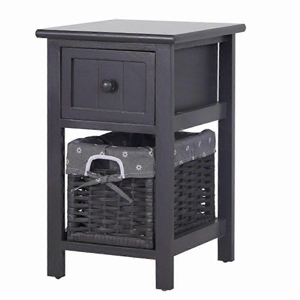 Grey Bedside Table With Wicker Basket Bedside Tables