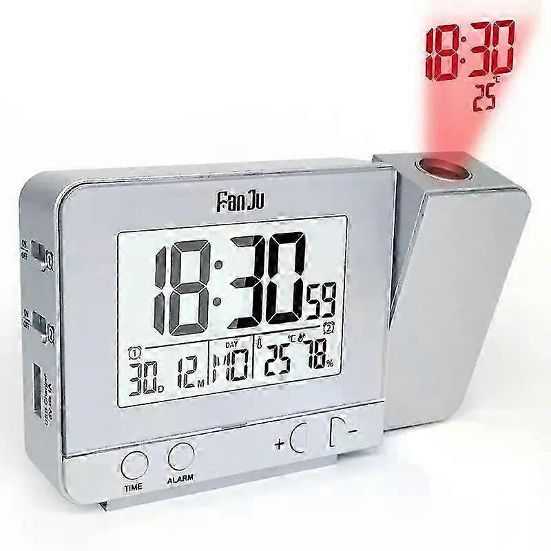 FJ3531 Projection Alarm Clock Digital Date Snooze Function LED Projector Desk Table Thermometer Hygrometer Clock Time Backlight