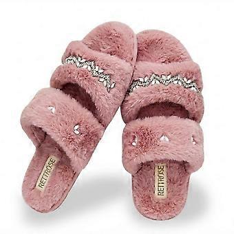 Abbie dusky pink luxury plush diamanté embellished handmade slipper