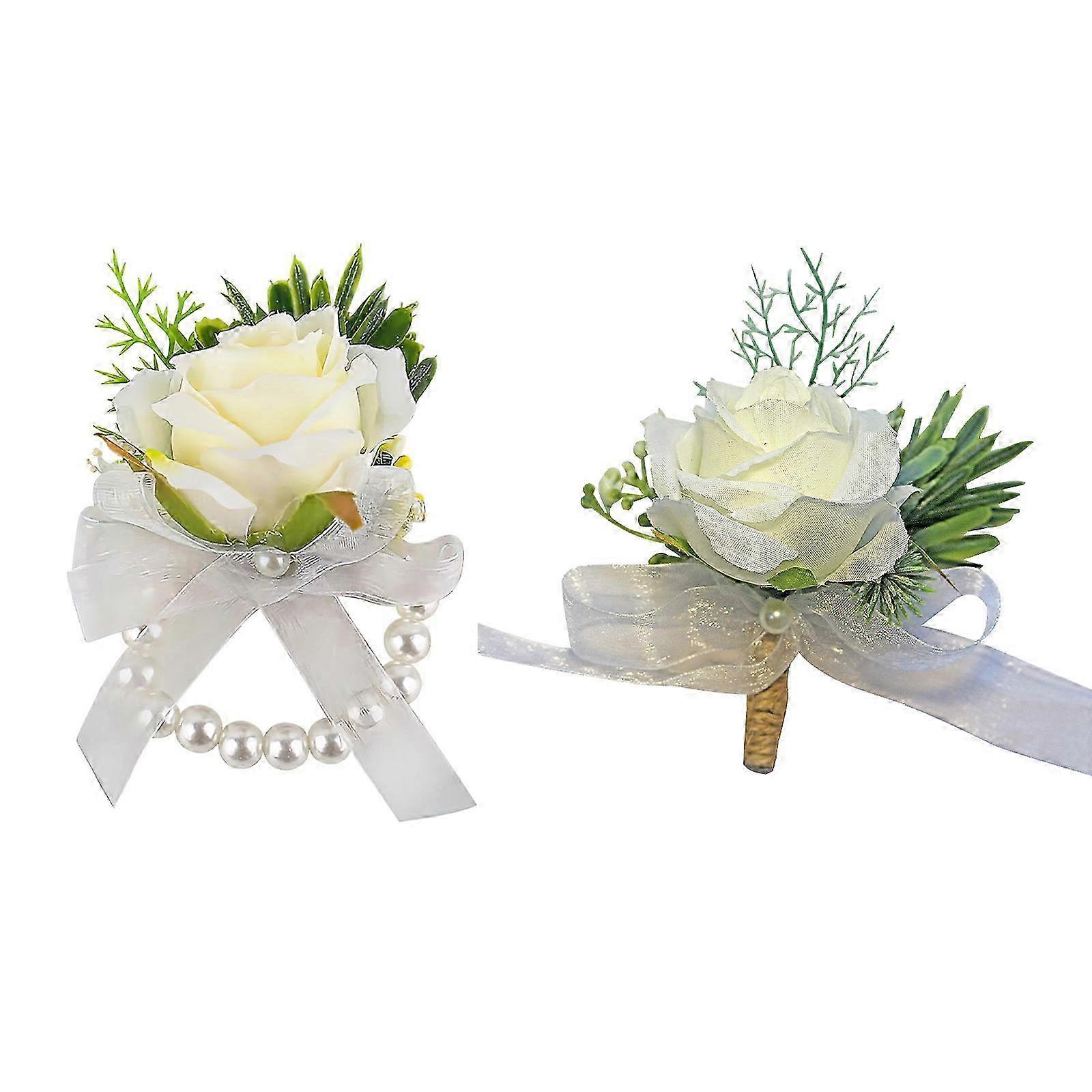 Boho Pearl Rose Hand Corsage Set