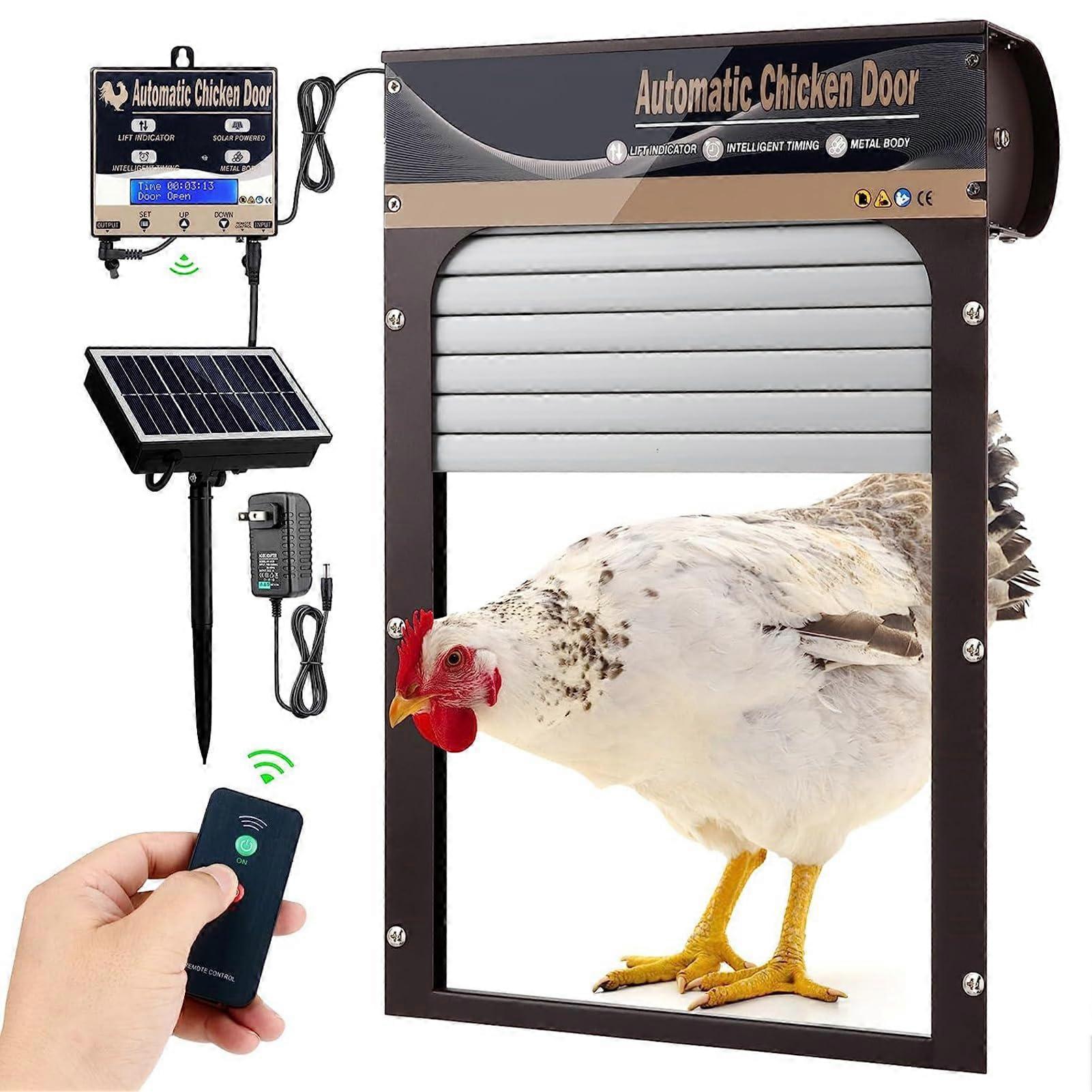 Solar Powered Automatic Chicken Coop Door with Timer Light Sensor LCD Display Waterproof Remote