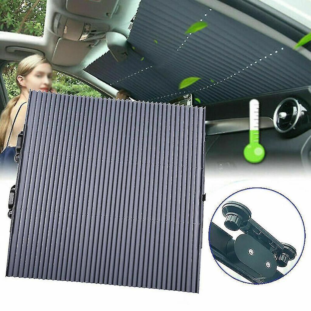 65cm Car Front Windshield Sun Shade Retractable Roller Blind Suction Cup Uv Protection Sun Visor