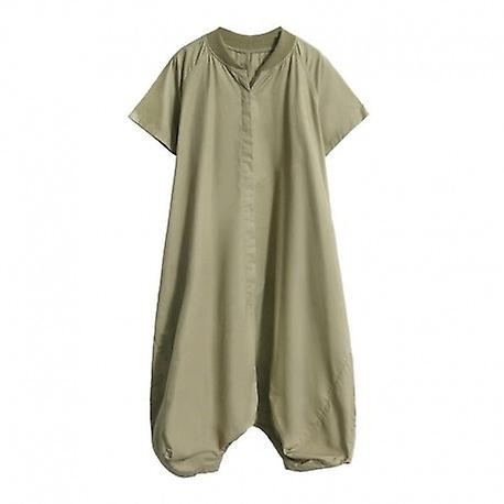 Jumpsuit V Neck Short Sleeve Pockets  Plus Size