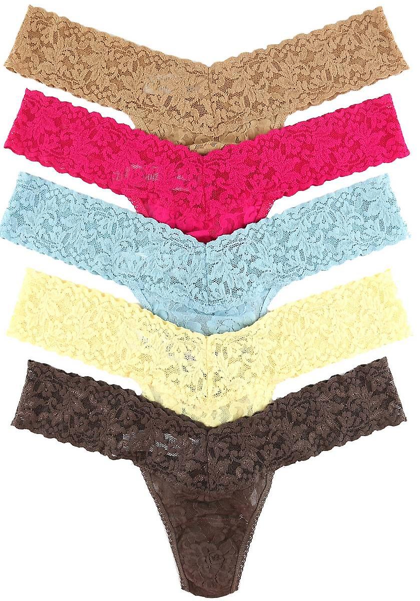 Hanky Panky Signature Lace 5 Pack Low Rise Thong - Brown/Blue/Pink