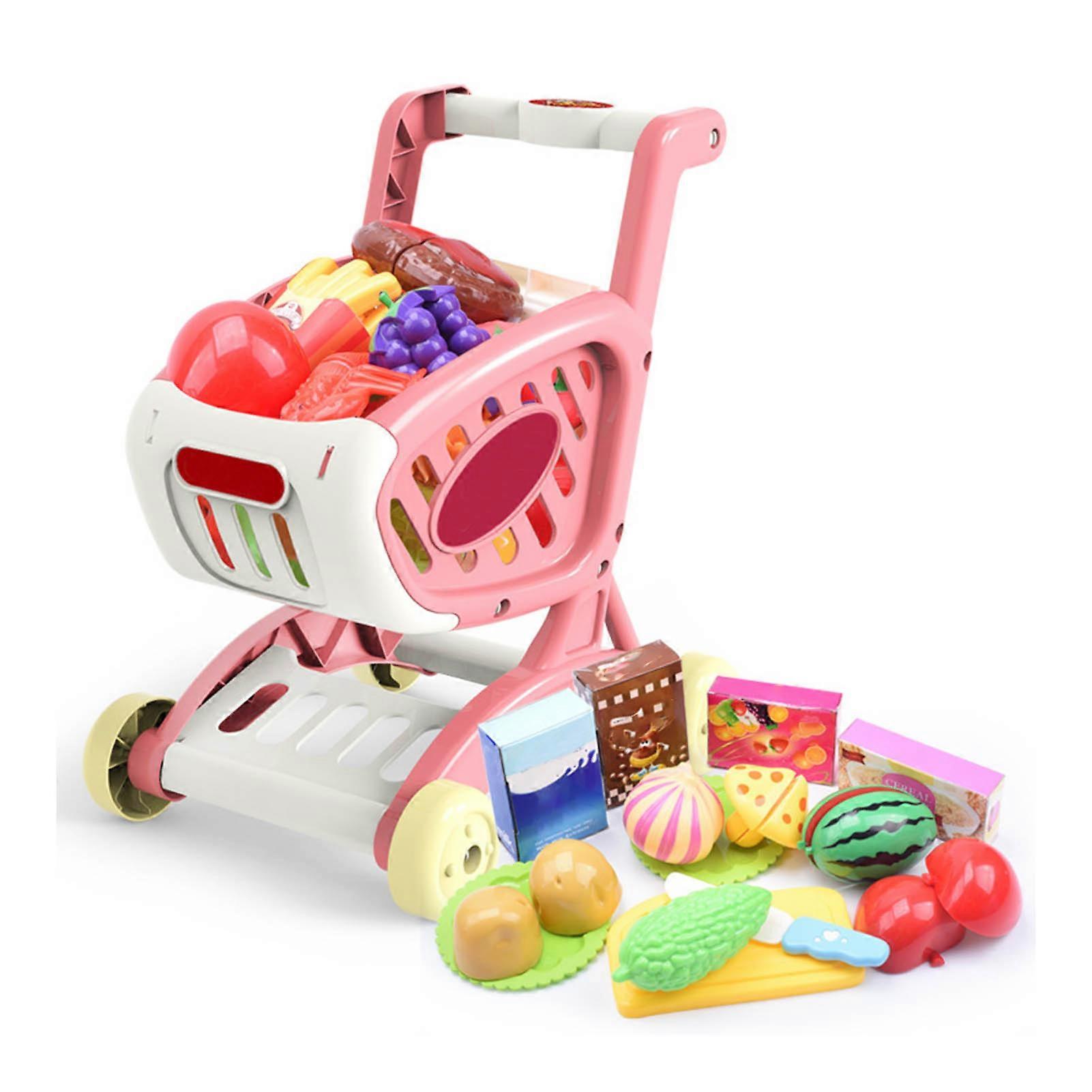 Chariot d'épicerie pour enfants, ensemble de jeu, fruits, légumes, aliments, éducatif, couleur vive, rose