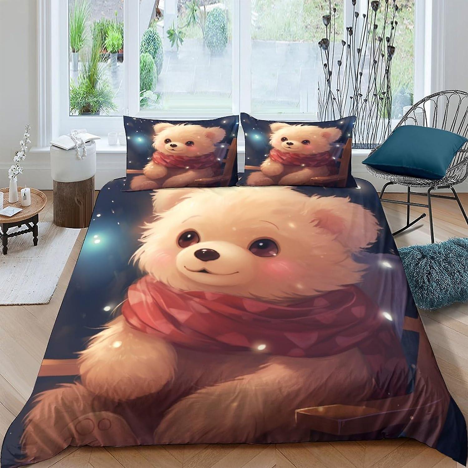 EKENOZ סט כיסוי שמיכת דוב חמוד הדפסת תלת מימד סט 3 חלקים מיטה שמיכת שמיכה חד צדדית סט סט מצעים טיפול קל אנטי אלרגי רך וחלק עם P