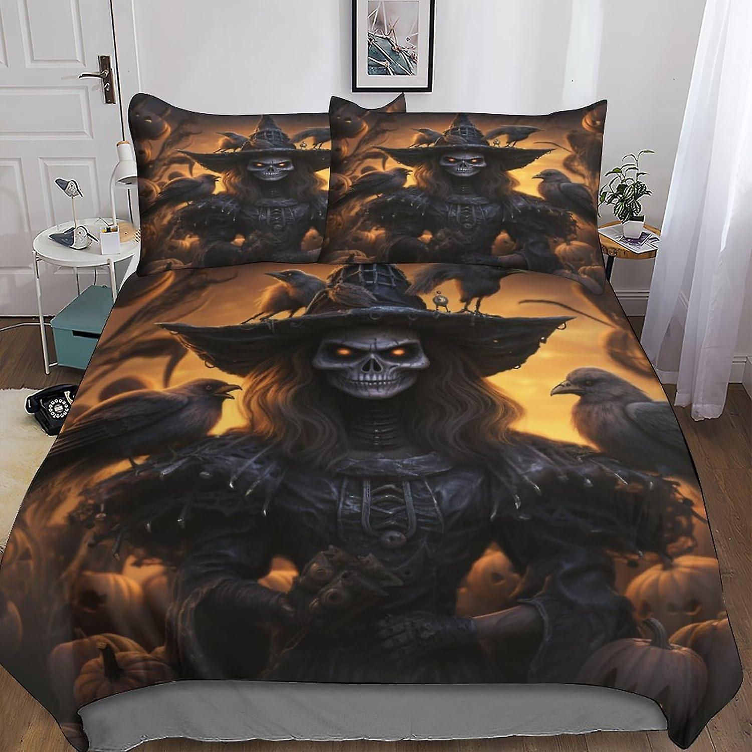 HOUKIG Halloween Witch 3D מזרן מרופד, מזרן מרופד מיקרופייבר, סט 3 חלקים עם רוכסן ו -2 ציפיות, לבני נוער ומבוגרים