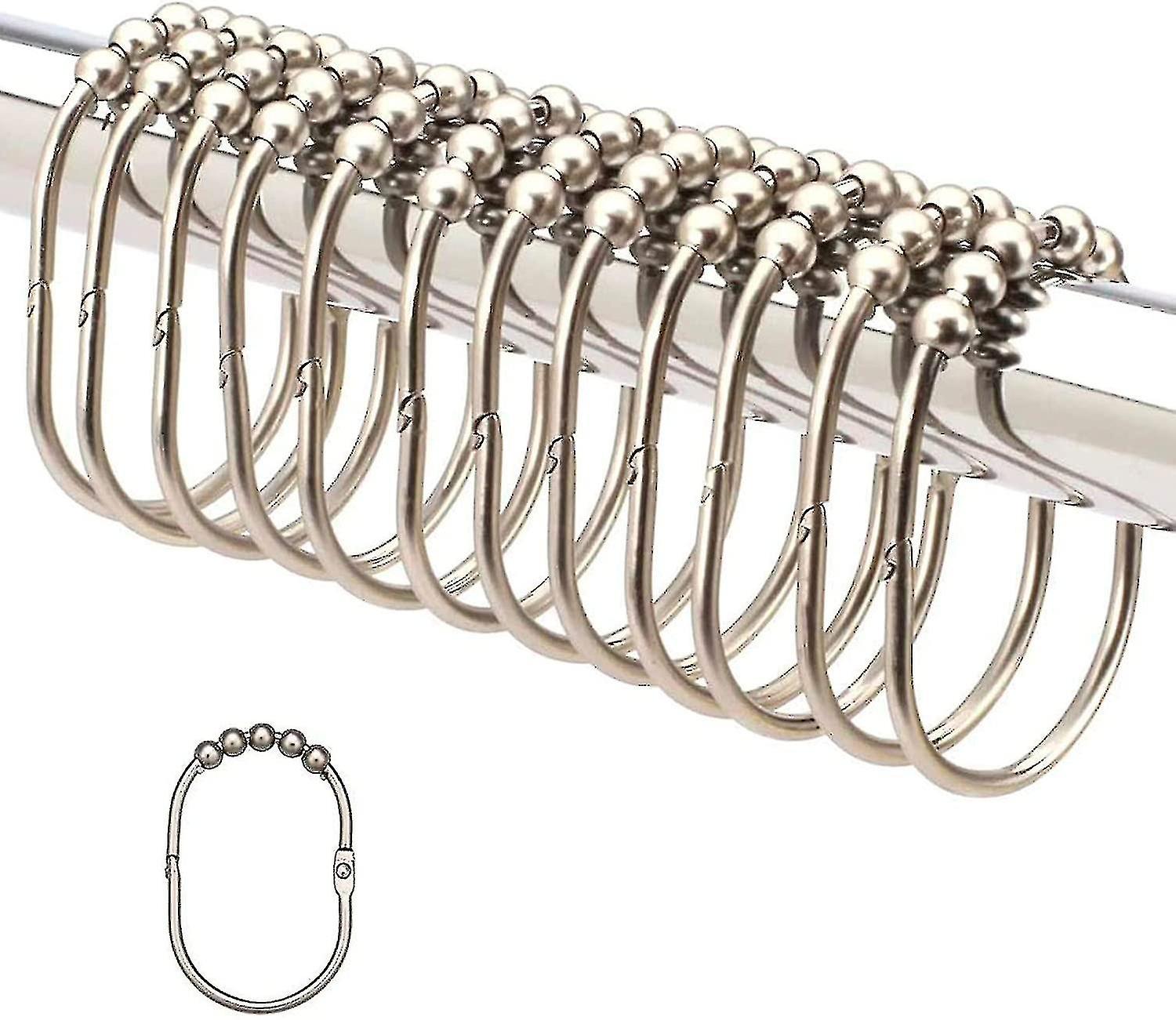 ワイドシャワーカーテンリング/フックセット 装飾的なつや消しサテンニッケル仕上げ イージーグライドローラー 100