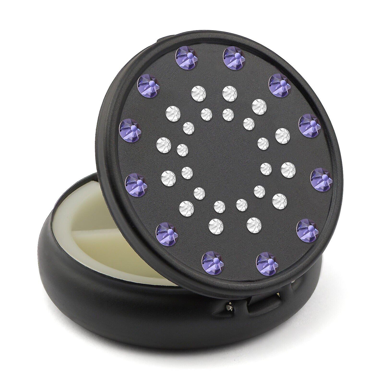 Pill Box in Black Color with Swarovski Crystals Sun Design - Tanzanite - Crystal