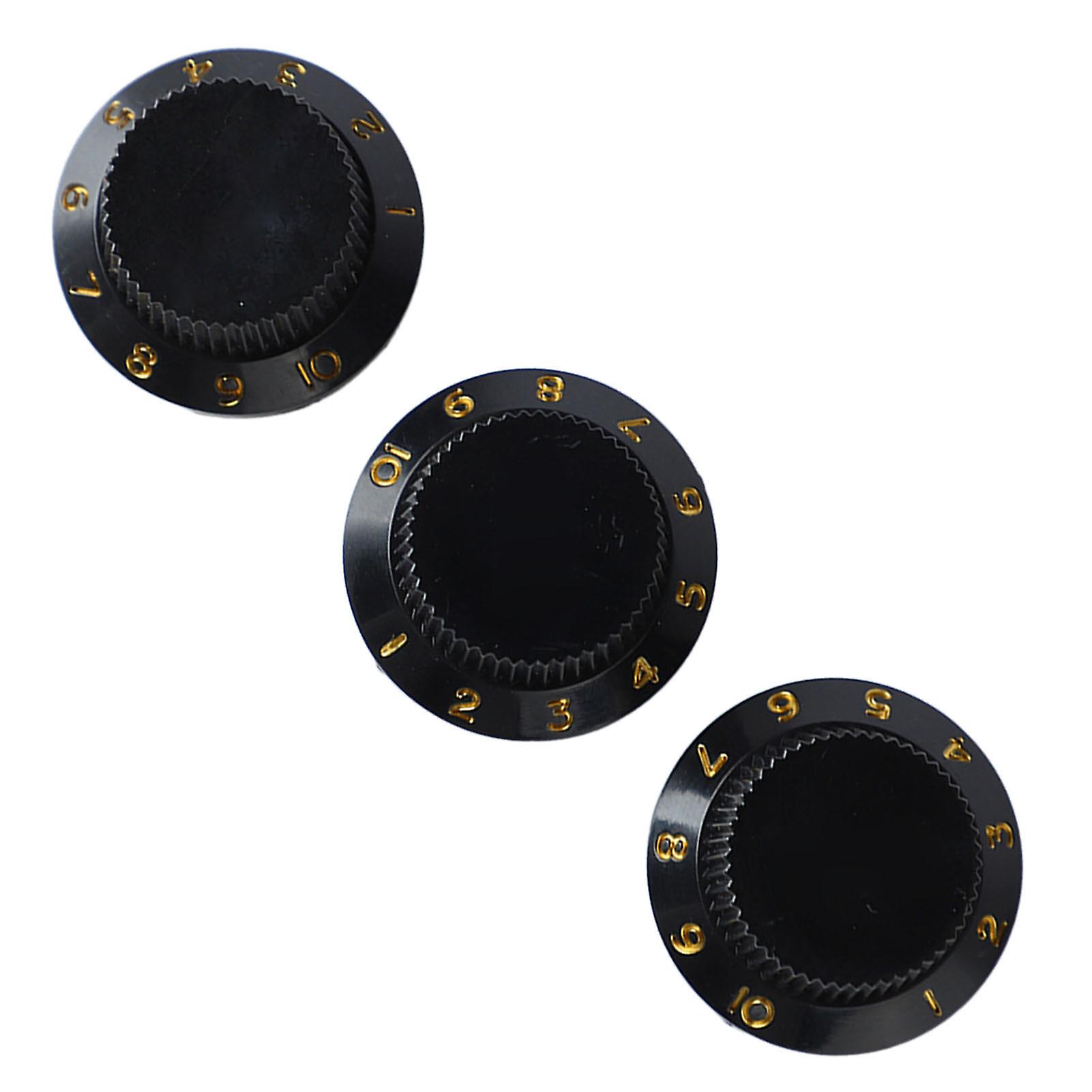 3PCS Black Plastic Rotary Potentiometer Knobs with Gold Letters