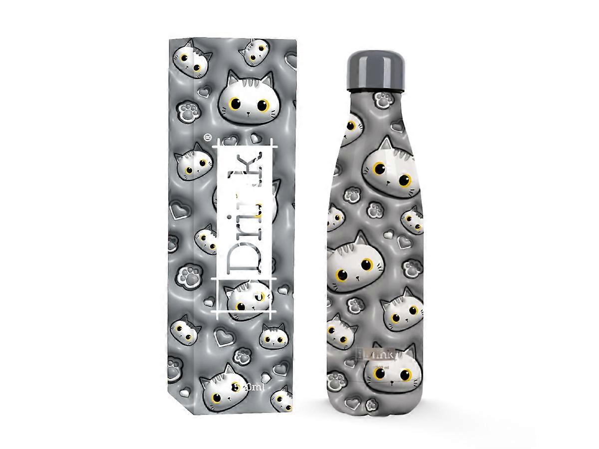 Total Juggling I Drink - Isolerad Vattenflaska 500 ml Vit Katt 3D