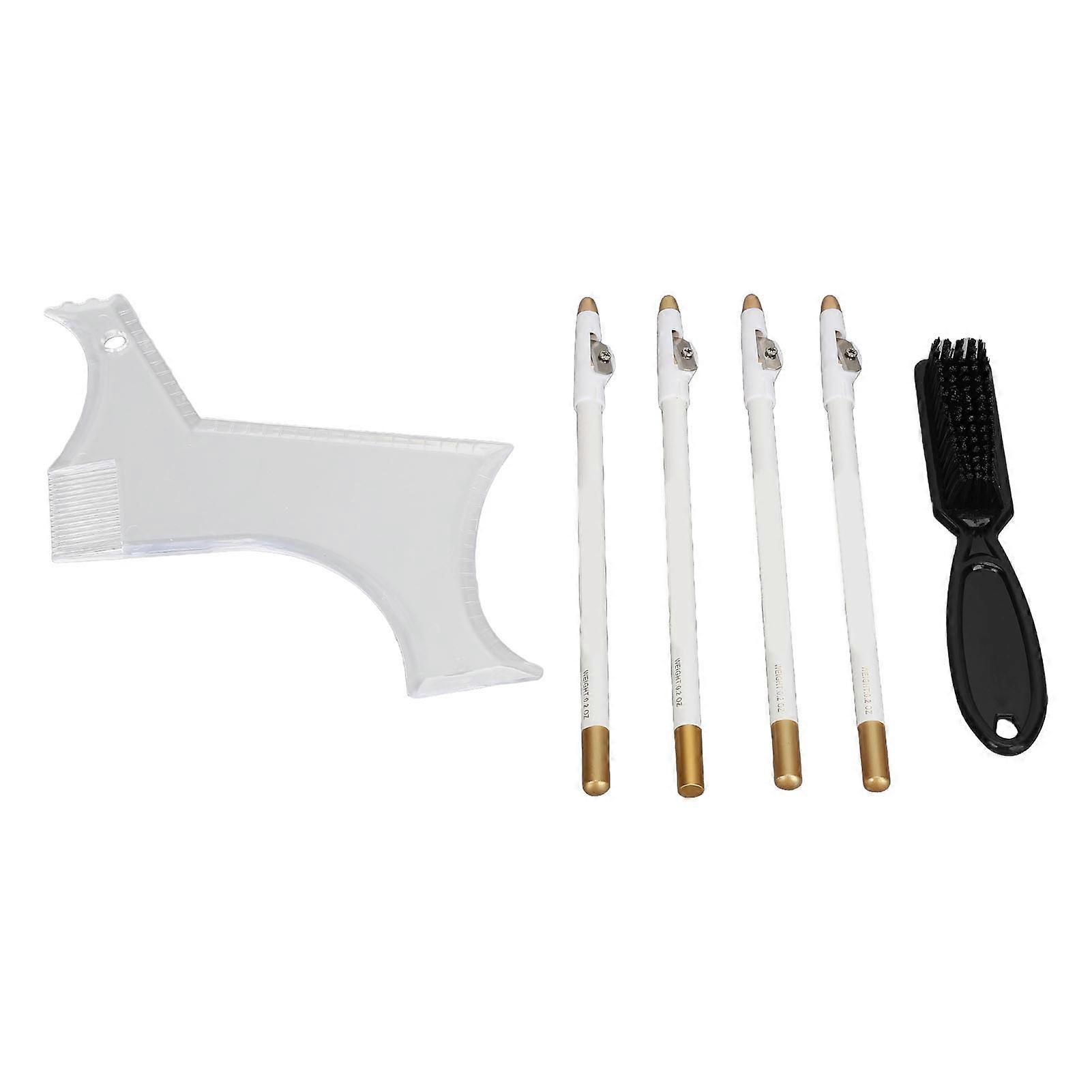 Beard Shaper Stencil Kit with 4 Barber Pencils, Multiple Curve Beard Template Tools for Precise Styling and Grooming, White