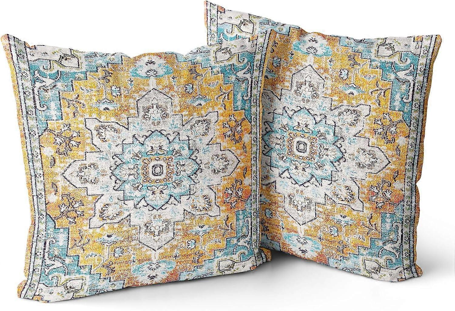 Boho Throw Pillow Covers 16x16 inch Set of 2 Monaco Rug Persian Carpet Double Sided Pattern Short Plush Cotton Soft Pillow Case Cushion Cover Pillowca