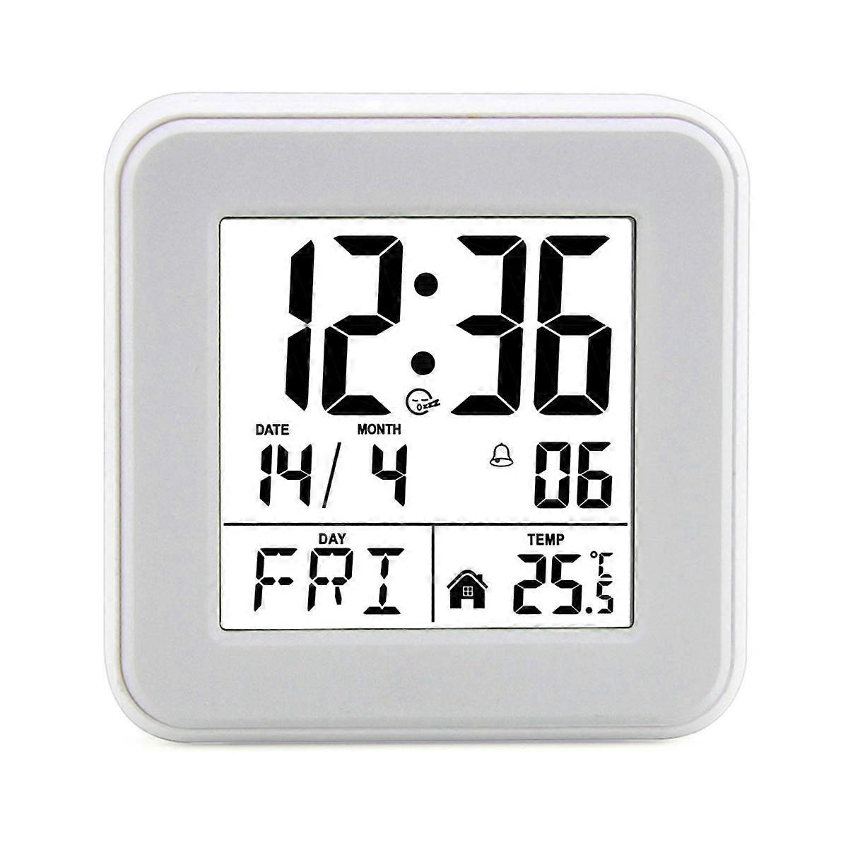 Calendar Alarm Clock,Bedside Voice-Activated Clock with Backlight,Clock for the Elderly with Temperature White
