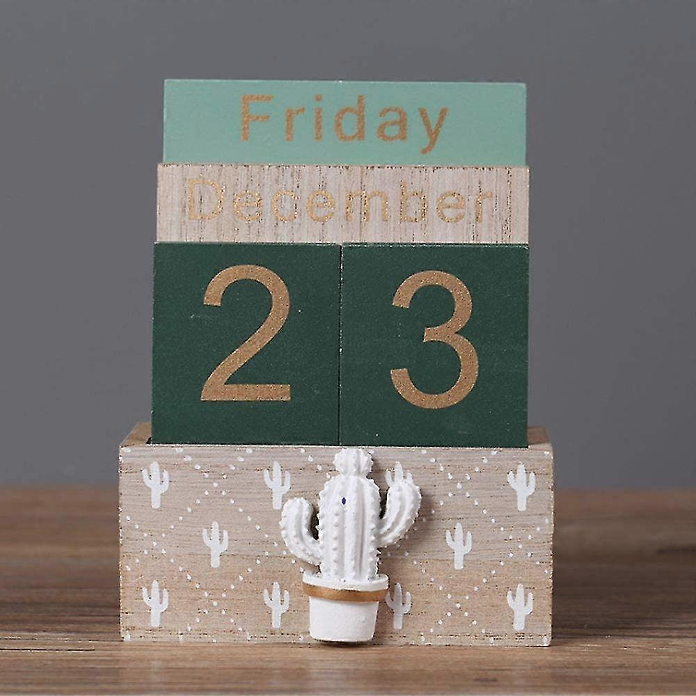 Wooden Calendar PATIKIL Vintage Wood Block Perpetual Calendar - Brown
