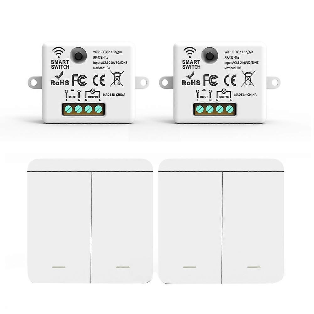 2PCS Wireless Light Wall Switch RF 433Mhz Relay Receiver with 2x 2Gang Panel Switch LED Remote Cont