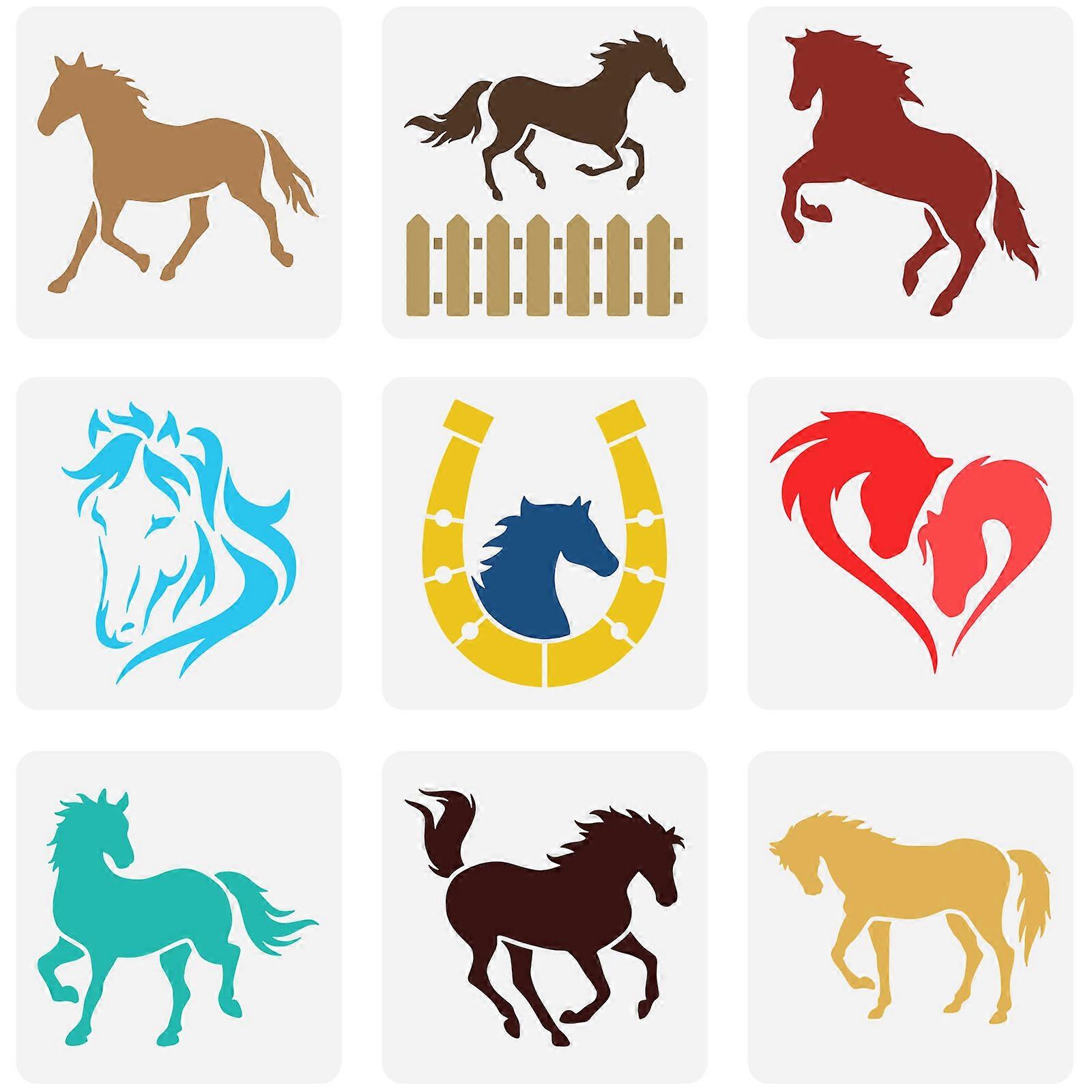 9 Pcs Horses Pattern Decoration Template Reusable PET Plastic Stencil