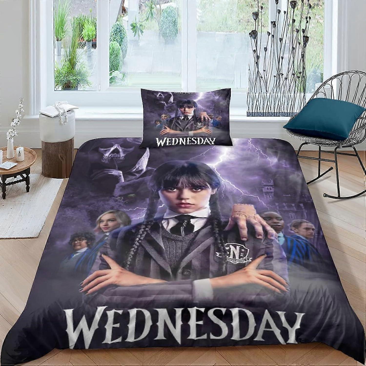 thumbnail image 2 of Wednesday Addams Twin Bedding Set For Kids - Purple Quilted Bedspread With Bonus Accessories 2 of 12