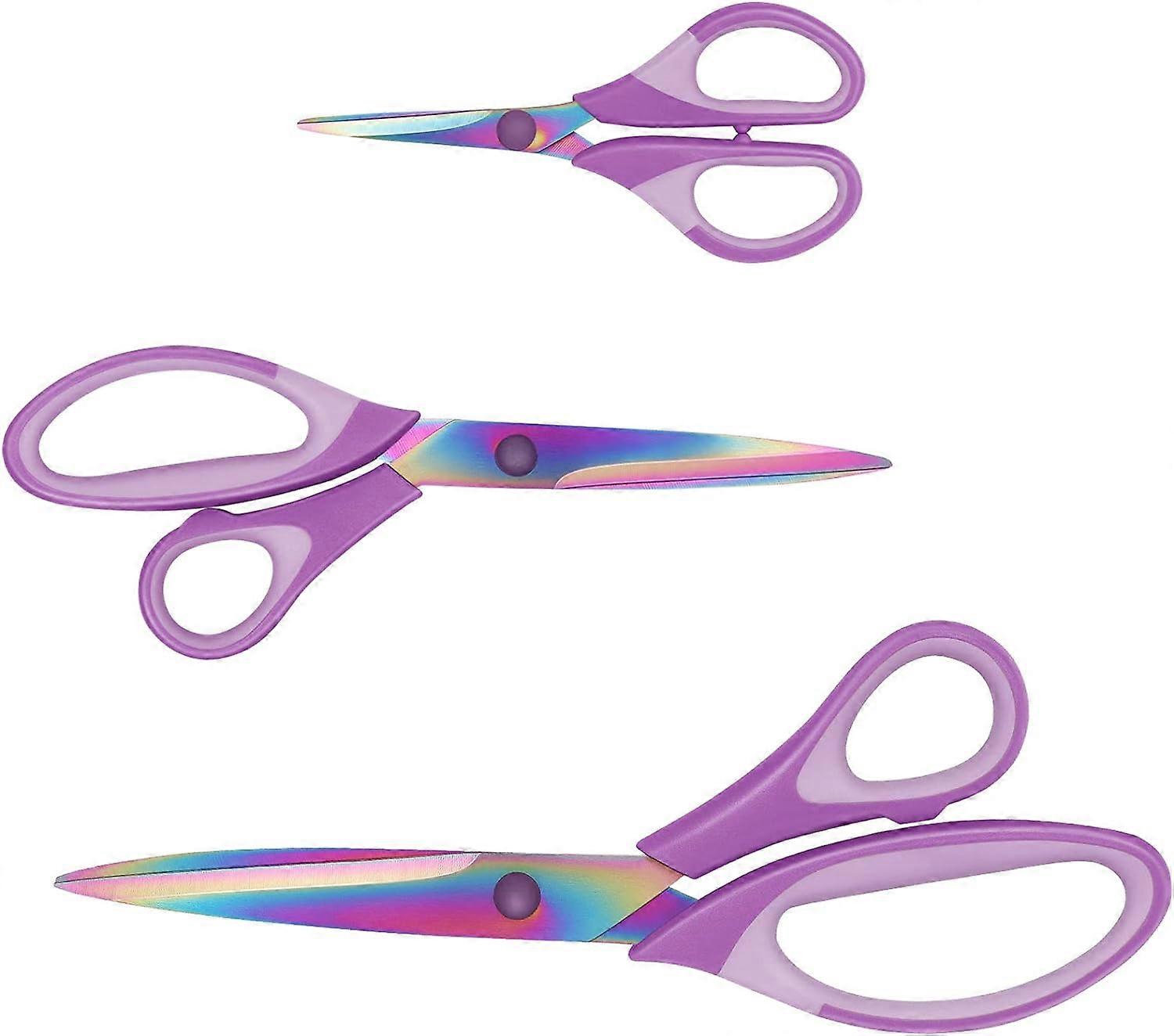 3 Pairs Purple Multi-Purpose Titanium Scissors Set with Soft Handle - for Family, Office and School,2024 Ping