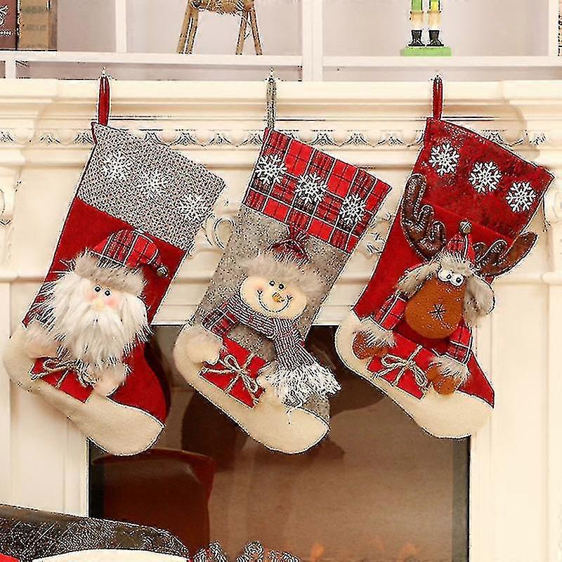 Weihnachtsstrumpf, 18" Set mit 3 Weihnachtsmann, Weihnachtscharakter 3D Plüsch