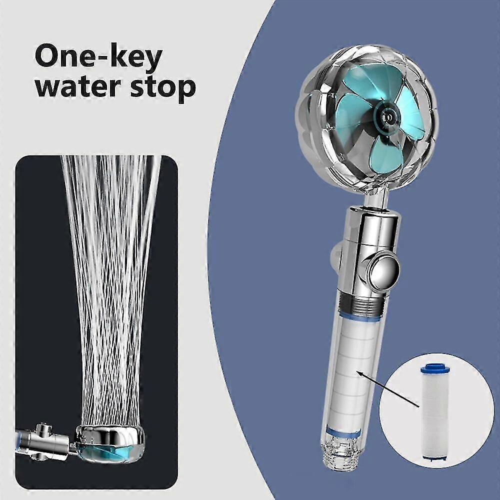 Exquisite 360 Degree Rotation Propeller Shower Head High Preassure Turbo Headheld Showerhead With Filter Pause Switch Fan Shower Head