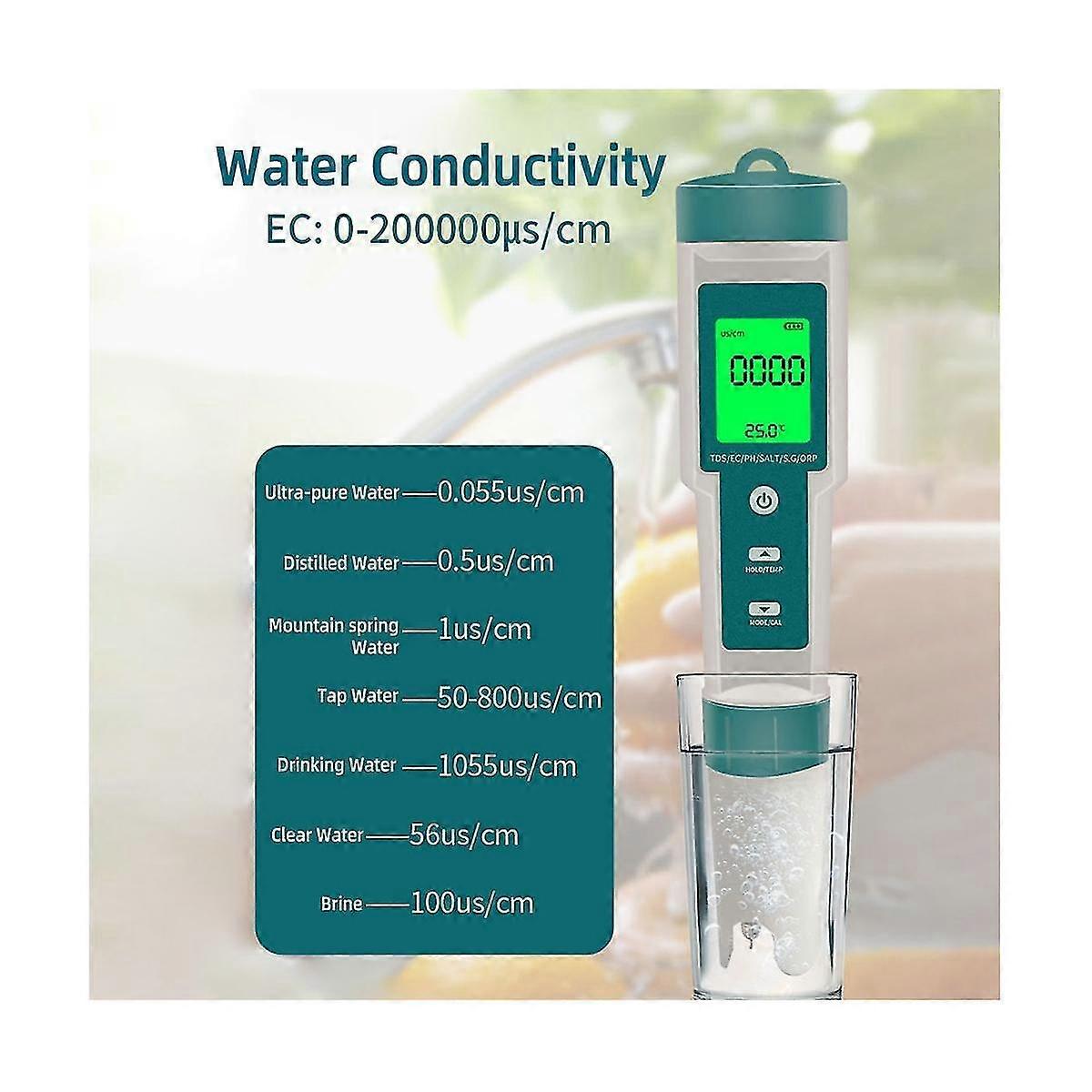 7 In1 Water Quality Tester Ph/orp/ec/temp/salt/s.g/tds Lcd Backlight Test Pen Multifunctional Analysis Instrument