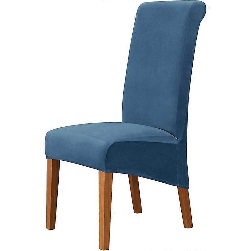 Velvet XL Chair Covers for Dining Room, Soft Stretch Seat Cover for Large Dining Chair, Removable Washable Parsons Chair Protector, 2 Pieces,Blue