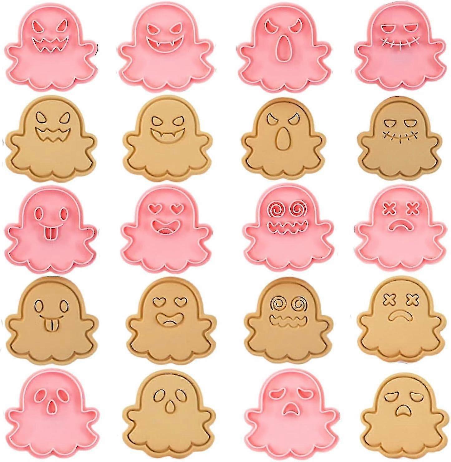 Ghost Cookie Cutter Set - 10 Pieces Plastic Stamp For Halloween Baking
