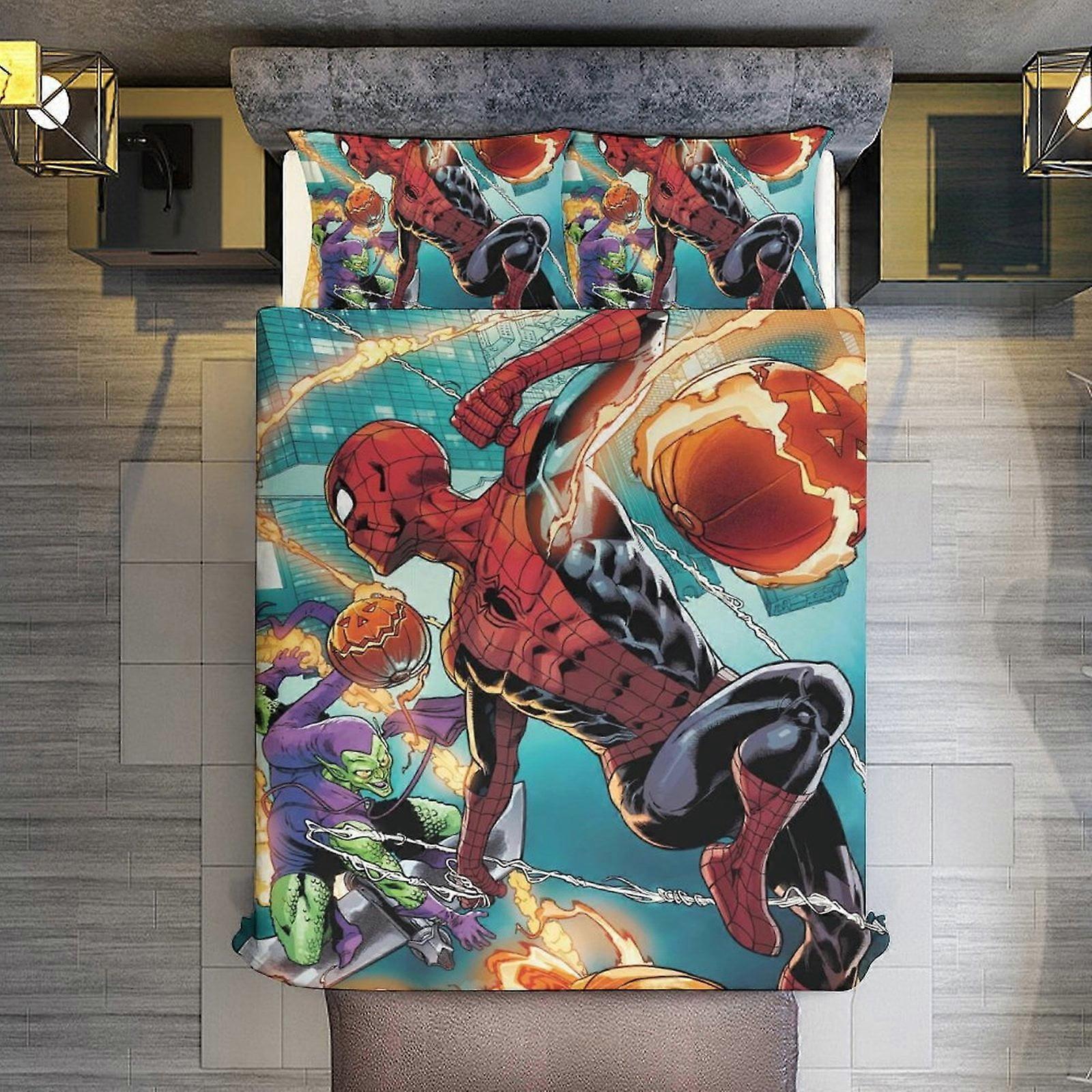 v749  Bed Sheets Bedding Spider-Man vs. Green Goblin 3 Piece Sets Full/Queen Size - Reversible Microfiber Quilts with 2 Shams Soft Lightweight Bedspre