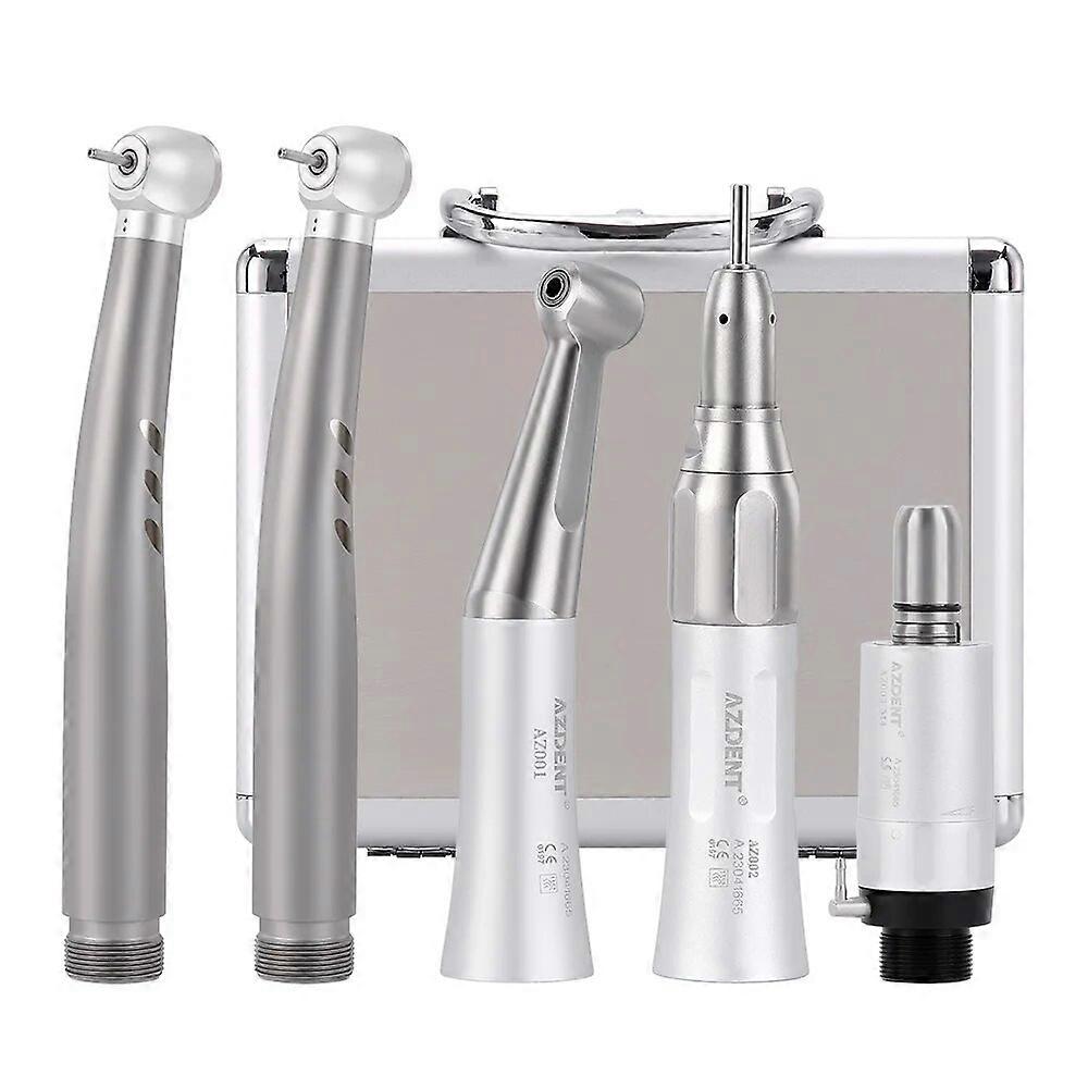Dental High and Low Speed Handpiece Kit Standard Push Button LED High Speed Handpiece and Contra Angle Air Motor 5pcs Set