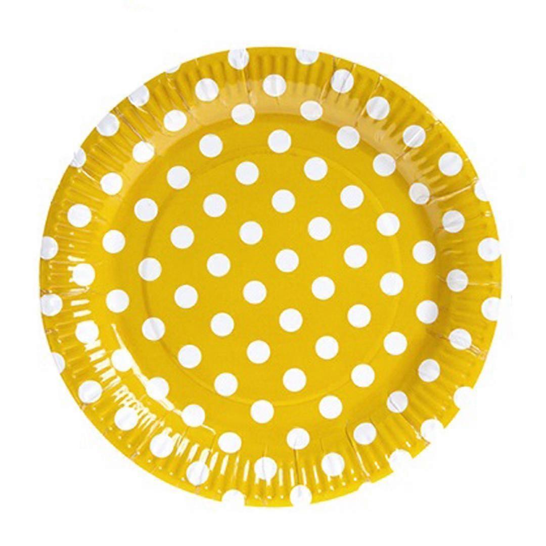 10PC-pack Gul Polka Dot Party Papperstallrikar