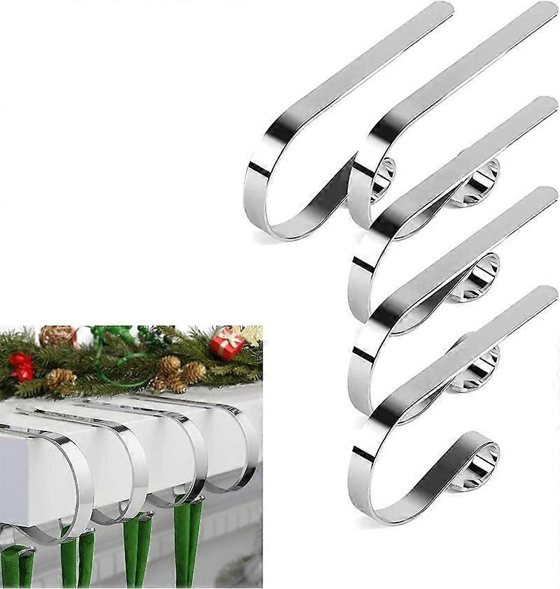 Christmas Stocking Holder For Mantle Set Of 5 Christmas Stocking Holders For Fireplace Mantle Hooks Christmas New Year Party (Silver)