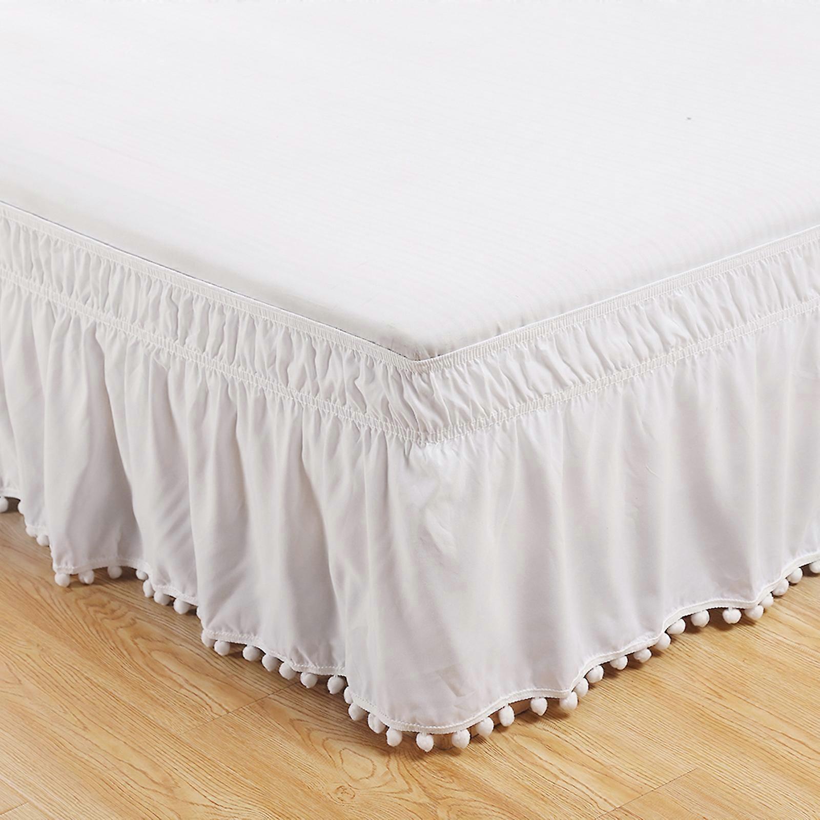 White153x203cm+40cmElegant Comfort Elastic Bed Skirt with Fringes and Tassels on Top - Wrinkle Resistant - High Height