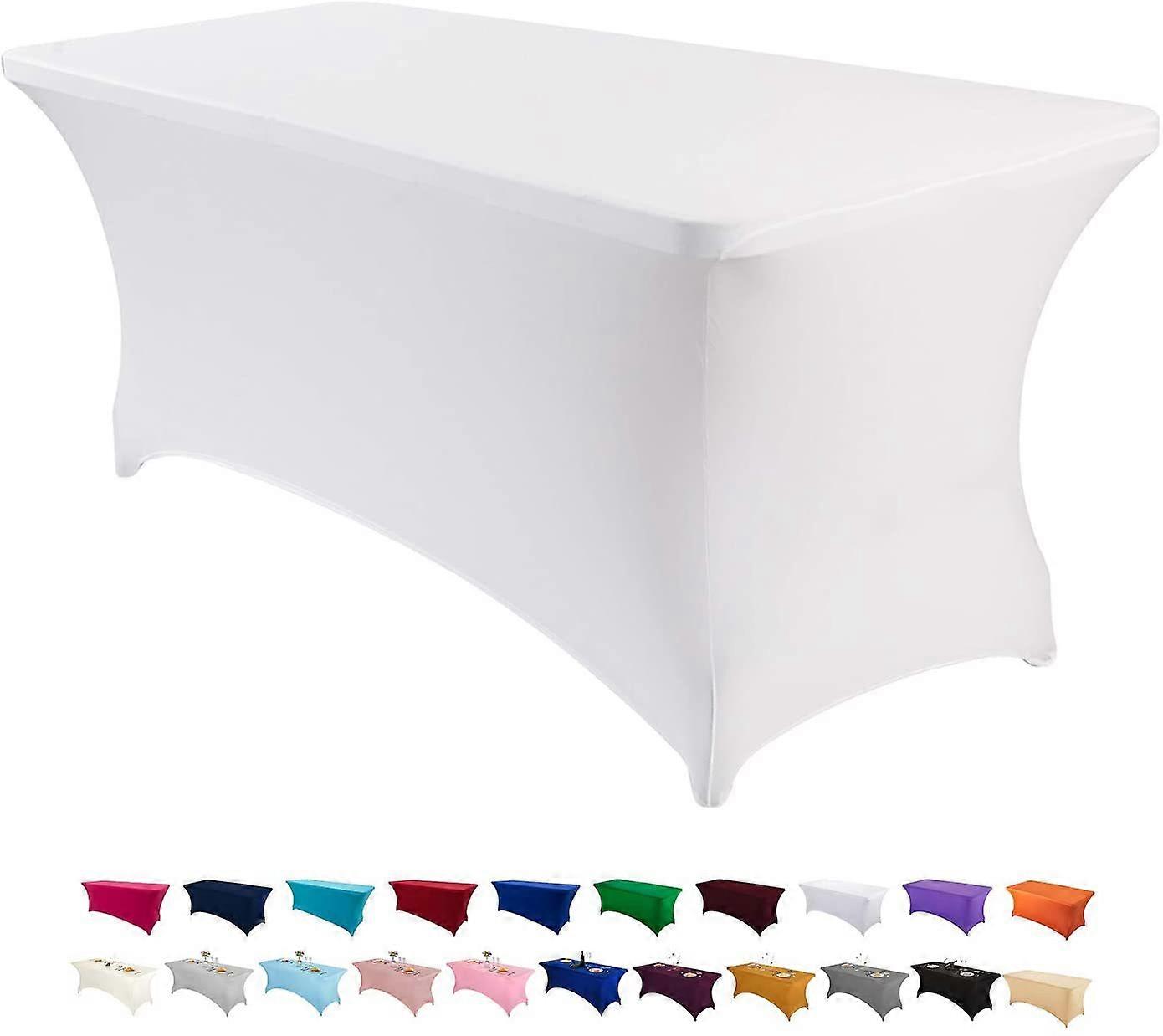 White 1.8m Stretch Tablecloths for Rectangular Tables with Open Back, Rectangular Spandex Table Covers for Patio Table, Wedding, Party, Kitchen, Decor