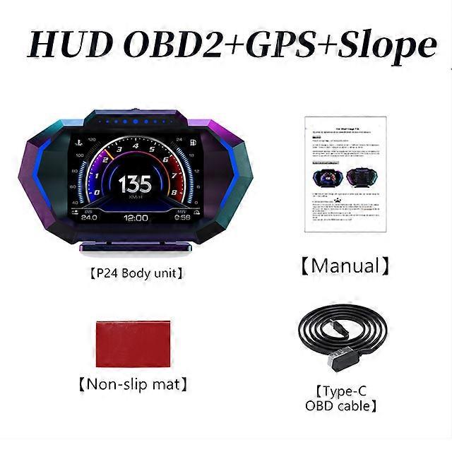 P24 Head Up Display Dual System Digtial Water Oil Temp Turbo Press lnclinometer HUD OBD2 Car Accessory On-board Computer Car