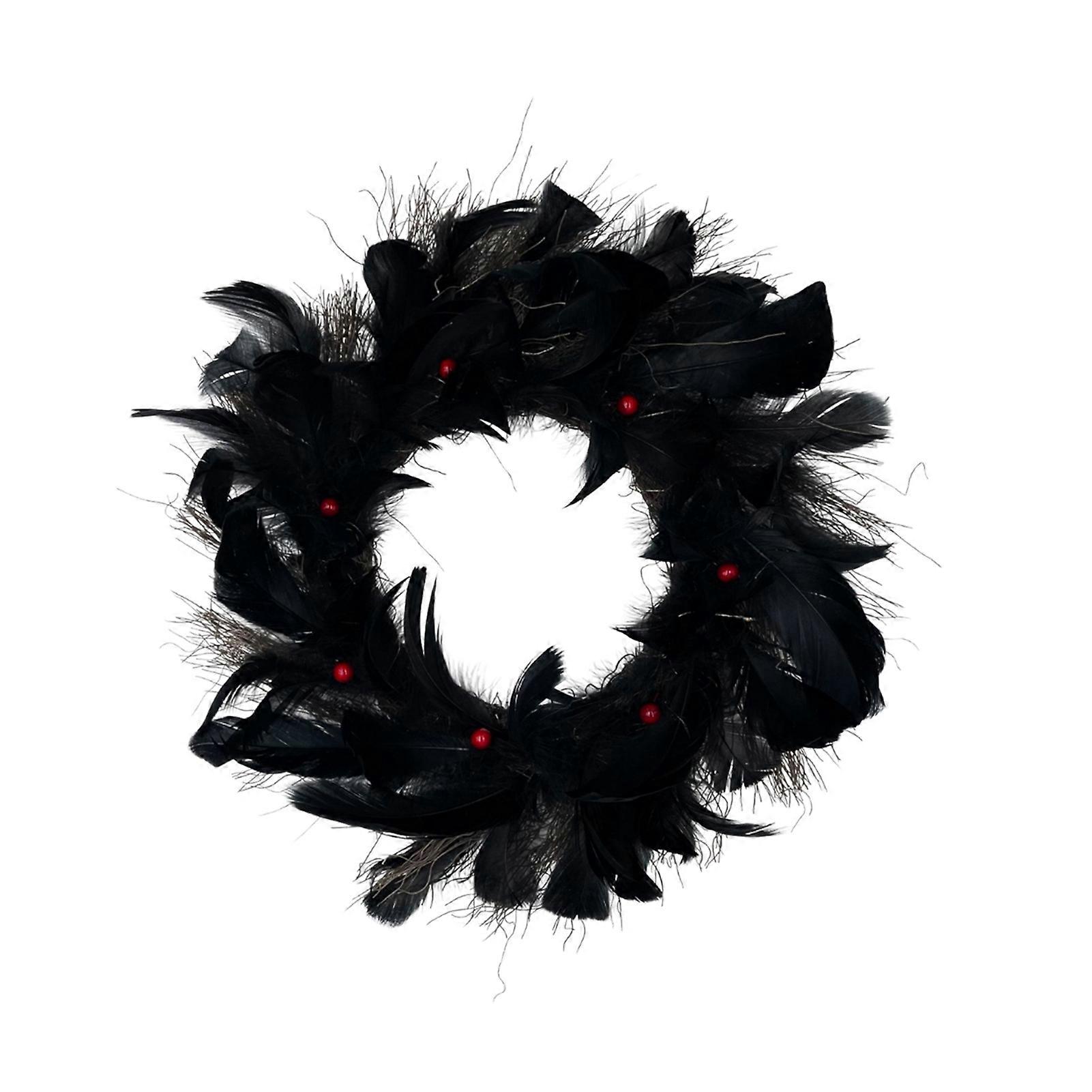 LED Halloween Black Crow Feather Wreath