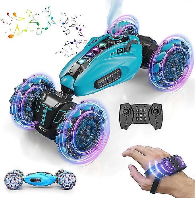 RC κασκαντέρ αυτοκίνητο, 2.4GHz 4WD τηλεχειριστήρια χειρονομία αισθητήρων παιχνιδιών, διπλής όψης περιστρεφόμενο off road όχημα 360Flips με δροσερά φώτα, μουσική, ρολόι ψεκασμού Τ