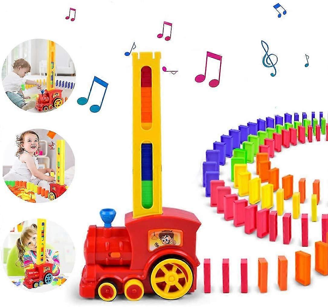 Domino Train Toy Set, Dominoes Rally Electric Train With Lights And Sounds, Educational And Building Blocks Stacking Toys For Kids