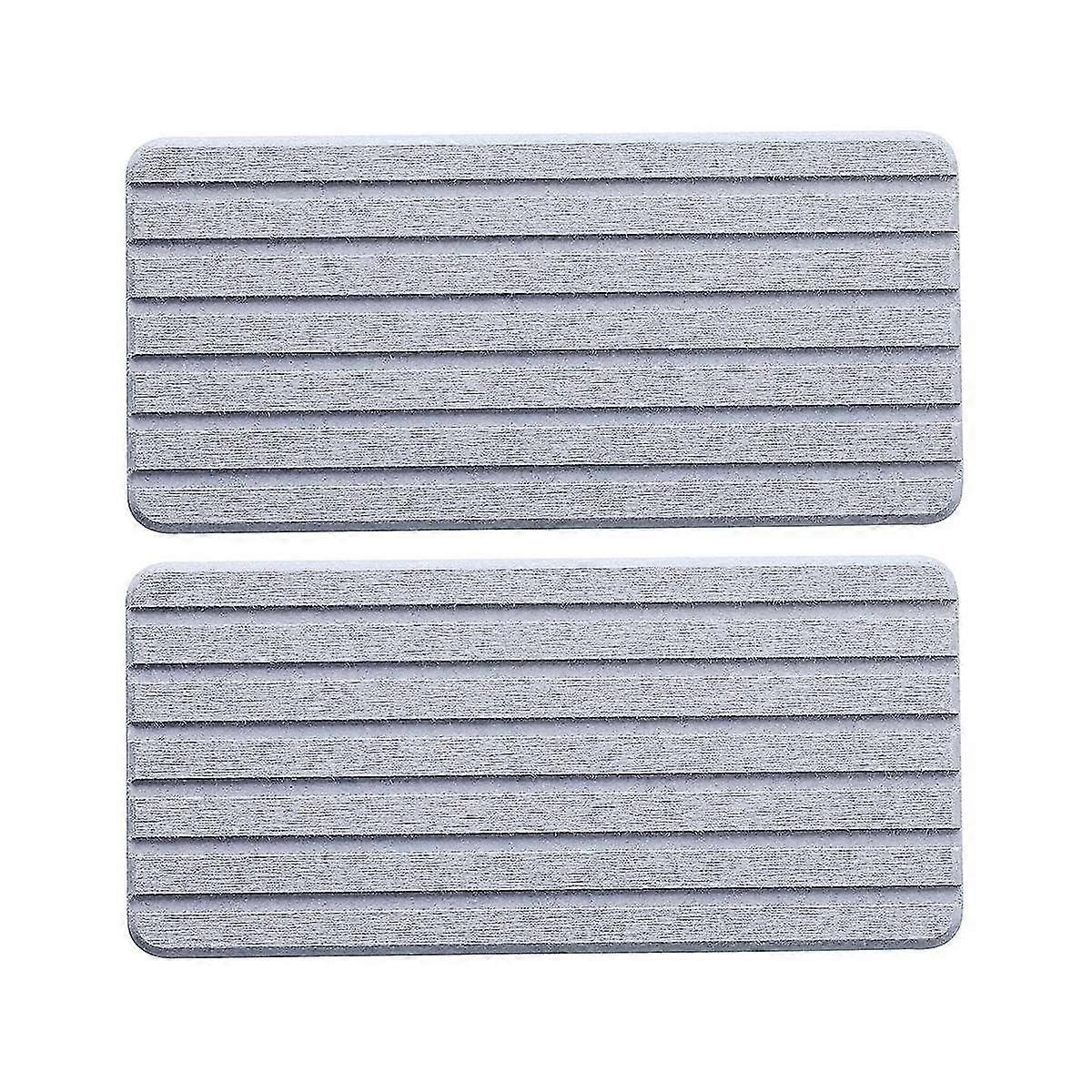 2 Pcs Water Absorbent Diatomite Coasters Rectangle, Grooved Design, Water Absorbing Stone Gray