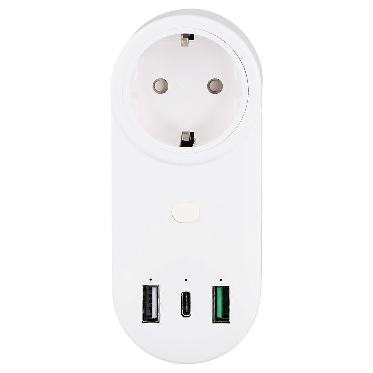 Smart Socket WiFi Plug 16A 2-Hole USB+Type-C Outlets 65W Remote Control Compatible Alexa EU Plug