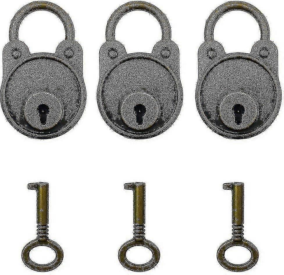 3pcs Vintage Antique Style Mini Archaize Padlocks Key Lock With Keys (bronze) A-ZZY