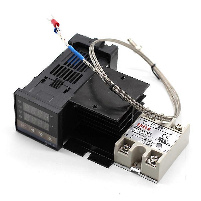 Digital 220V PID REX-C100 temperaturregulator + max.40A SSR + K termoelement PID-regulatorsats + kylfläns