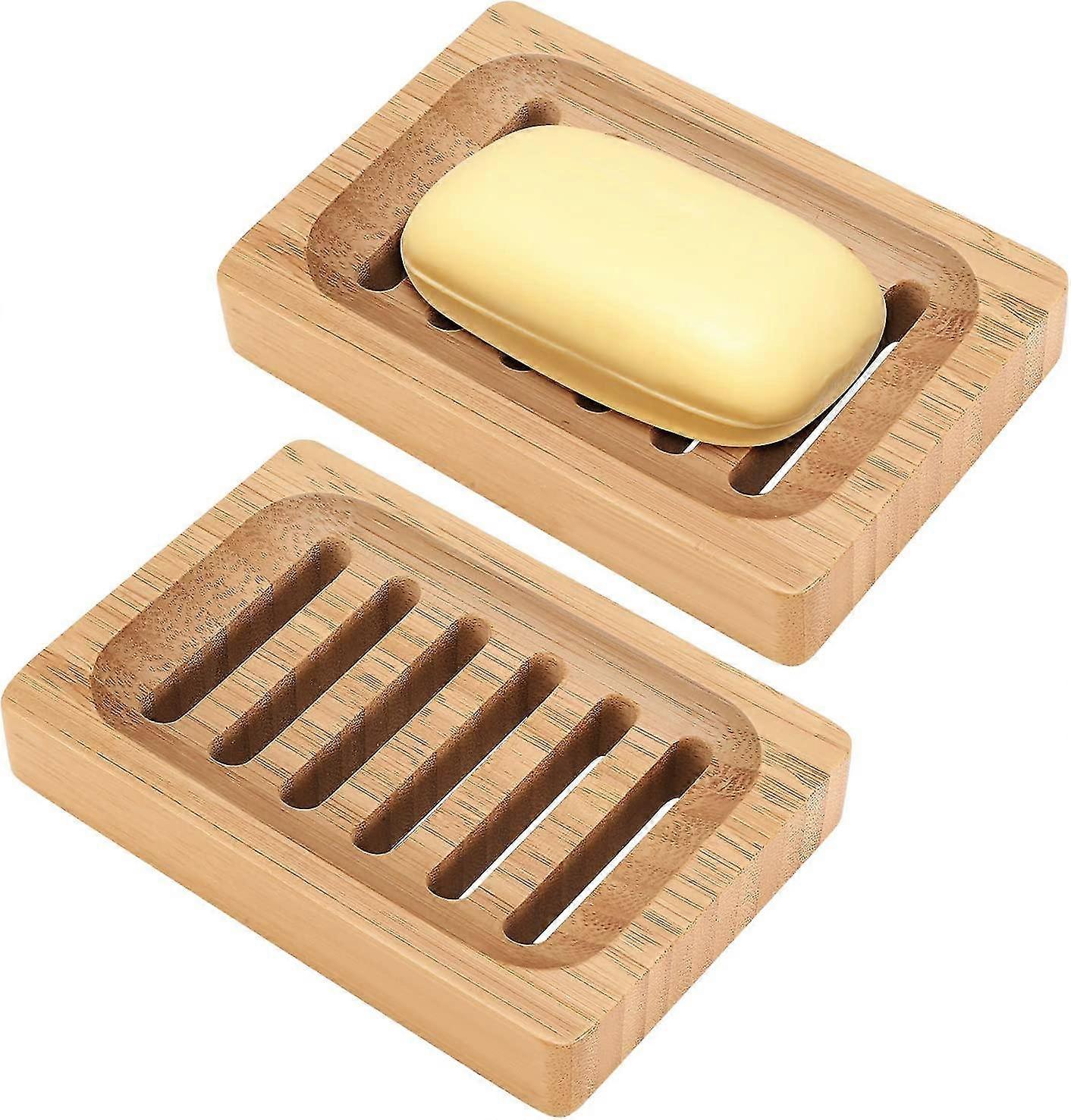 Bamboo Soap Dish, 2 Pack Rustic Bar Soap Holder For Bathroom Sink Shower Kitchen