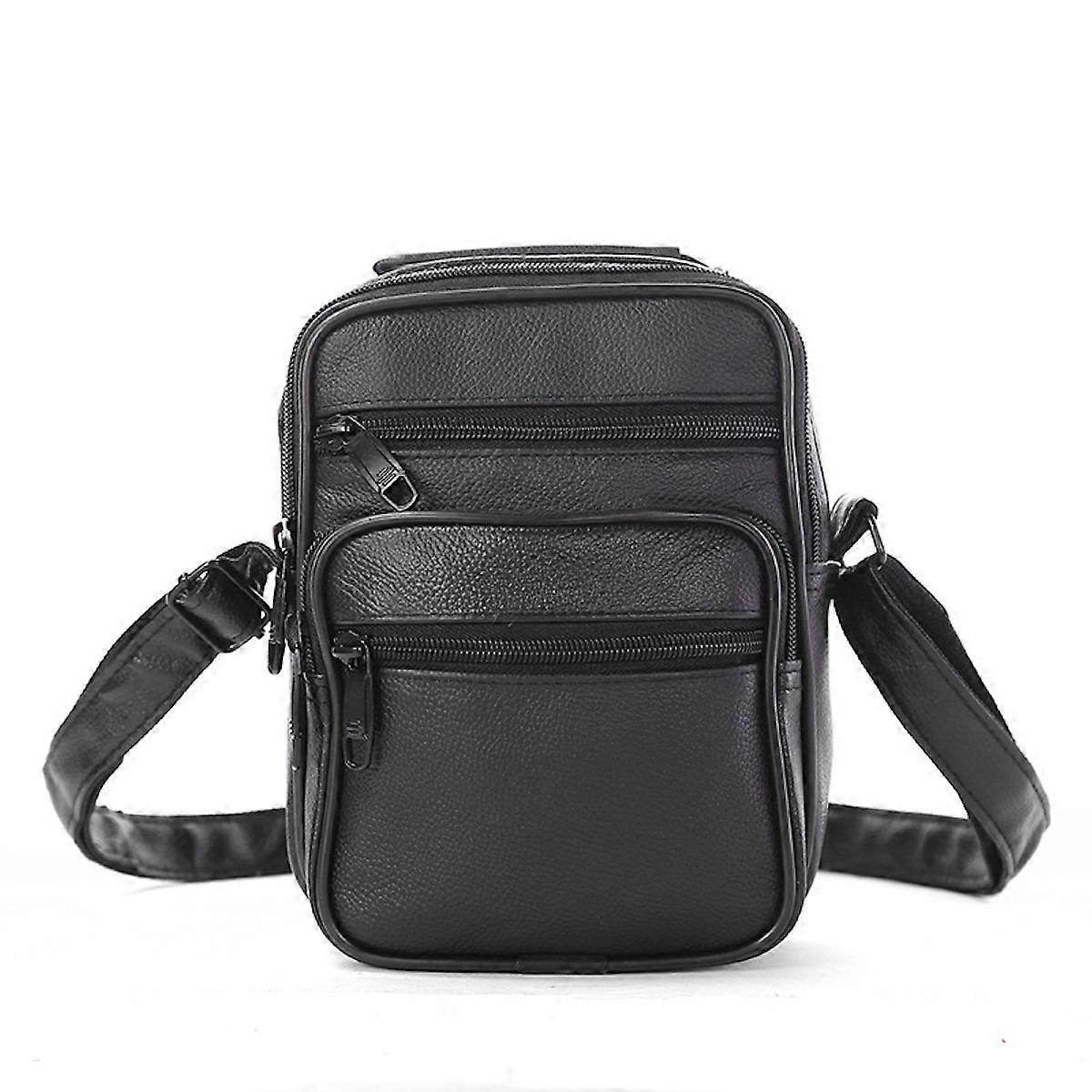 Small Men Leather Shoulder Bag Multi Pockets Satchel Bag