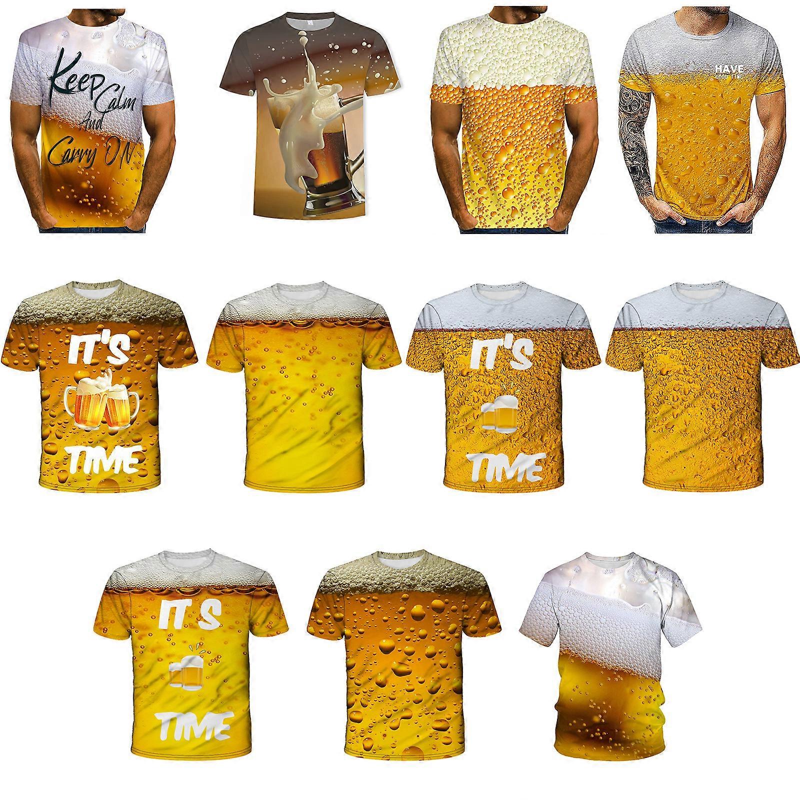 الرجال النساء عارضة 3D تي شيرت مضحك البيرة فقاعة طباعة قصيرة الأكمام المحملة الأعلى ، 100 ٪ جديد