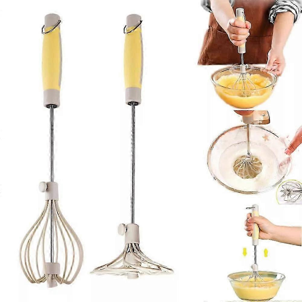 1pcs Stainless Steel Semi Automatic Whisk,2024 Upgrade Rotating Automatic Eggbeater