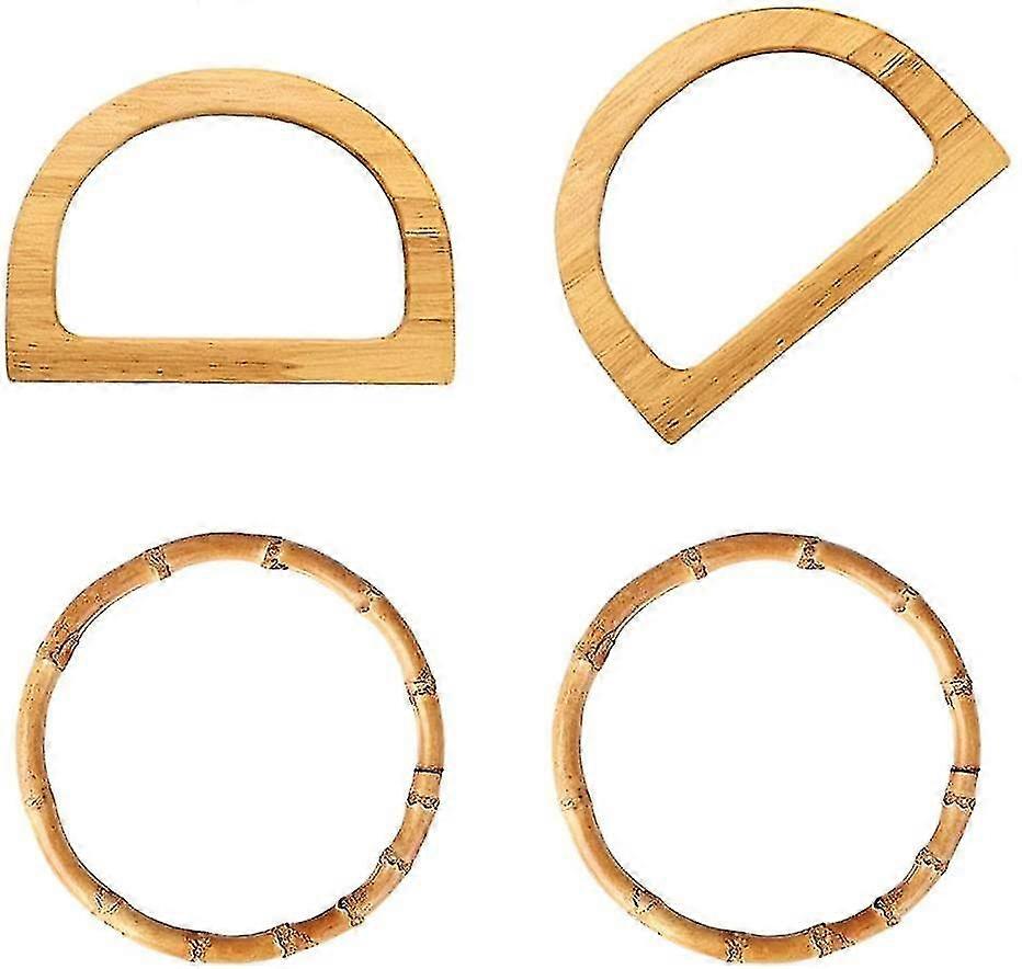 4つのバッグのパックは丸い木製&竹リングハンドバッグハンドル竹リングバッグハンドル