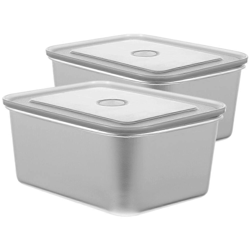 2pcs Metal Food Containers Rectangular Preservation Box Refrigerated Food Crisper