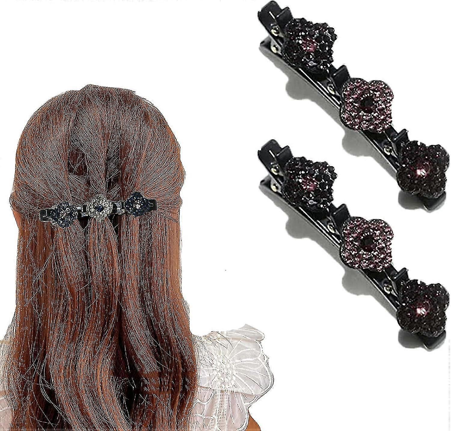 Kimaltelevat kristallikivipunotut hiusklipsit, satiinikangashiusnauhat, strassihiusklipsit, punotut hiusklipsit strassilla naisille/tytöille (setti)
