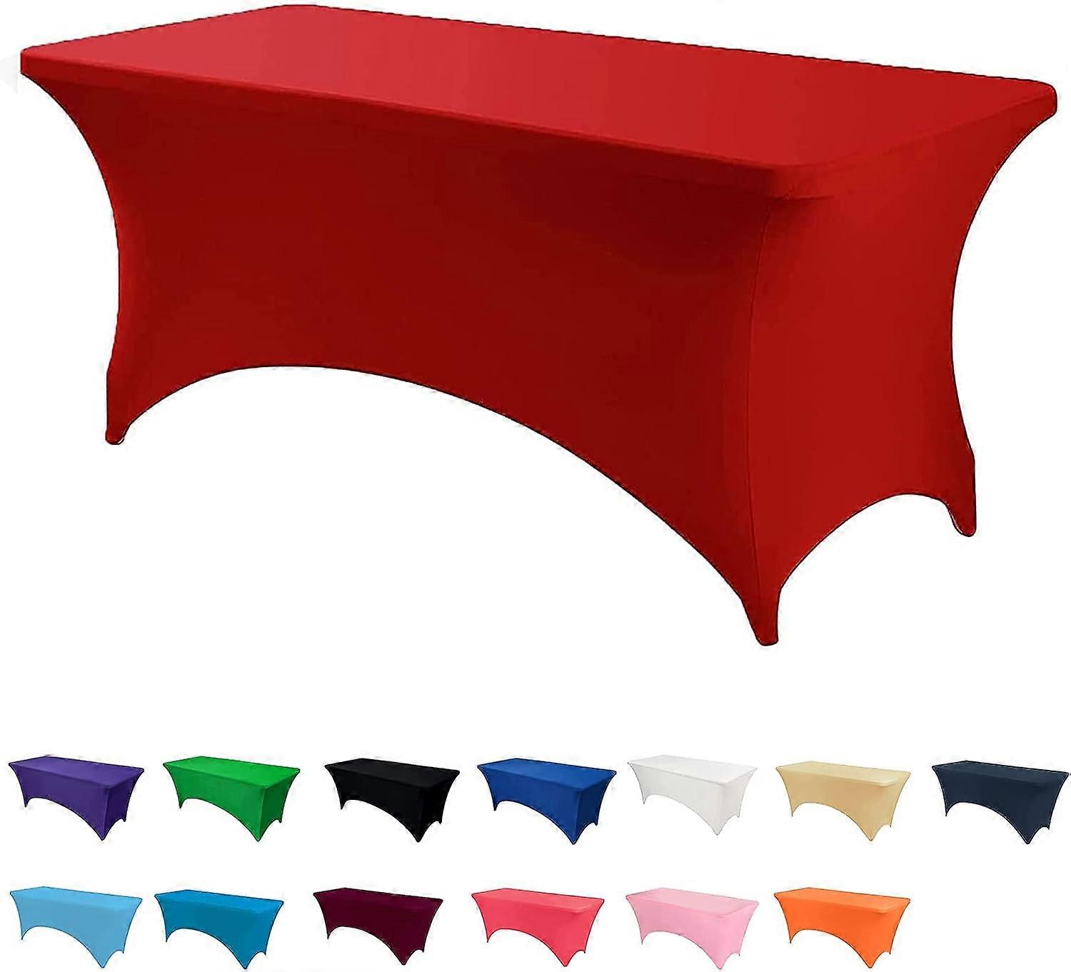 6ft Spandex Fitted Table Cover, Washable Rectangular Stretch Trestle Tablecloth(red)